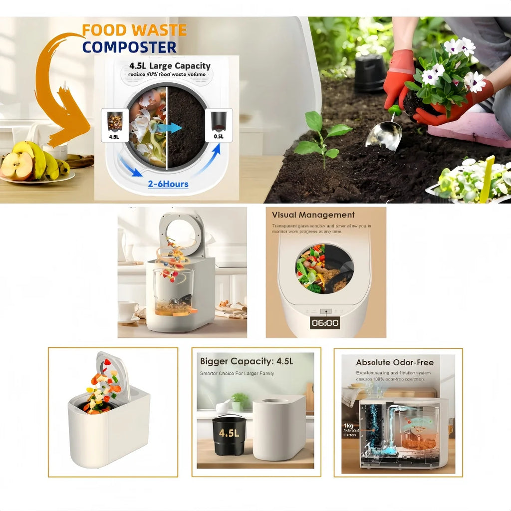 Kitchen Waste Composting Machine 4.5L Food Compost Quiet Electric Garbage Disposal Composter for Household
