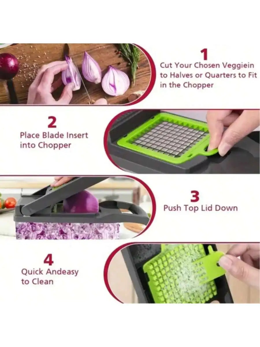 [Vegetable Slicer] 16-In-1 Vegetable Chopper, Professional Onion Chopper, Multi-Functional Food Chopper, Kitchen Vegetable Slicer And Dicer, Vegetable Chopper With 8 Blades, Carrot Chopper With Container Father Gift
