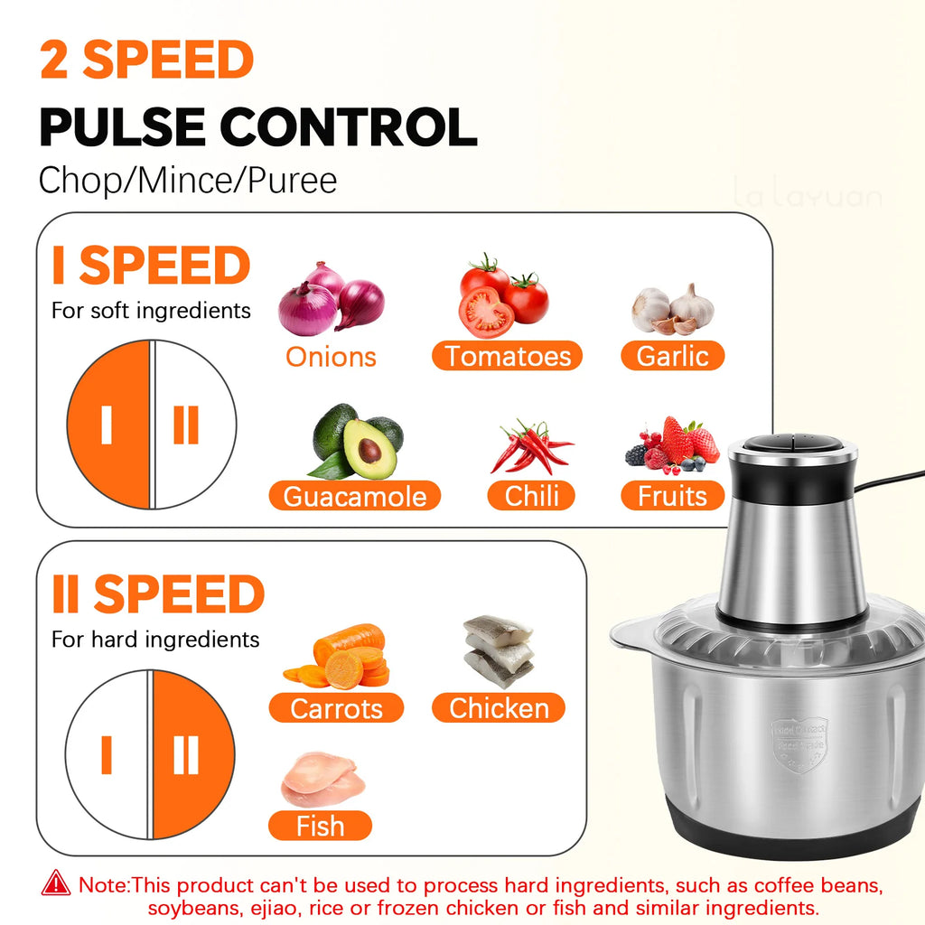 Electric Meat Grinder 110V Stainless Steel Food Processor 2 Speed Mincer Kitchen Chopper for Vegetables Meat Home Use