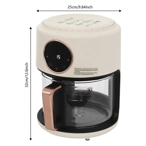 4.2L 1200W Airy Fryer with 2 Years Manufacturer Warranty Glass Air Fryer 6-in-1 Functions 360° Viewable Airy Fryer for Home Kitchens, Restaurants, Family Gatherings, Outdoor Picnics, Food Stalls