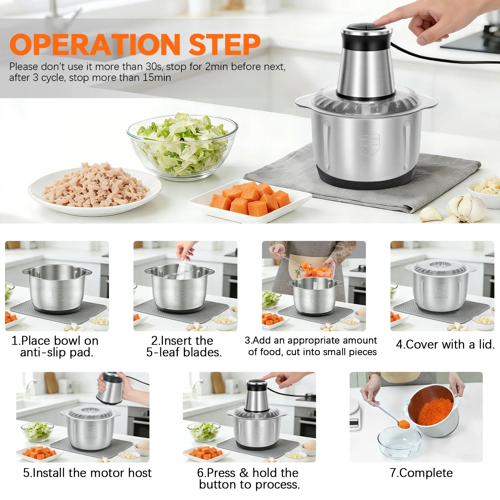 Electric Meat Grinder 110V Stainless Steel Food Processor 2 Speed Mincer Kitchen Chopper for Vegetables Meat Home Use