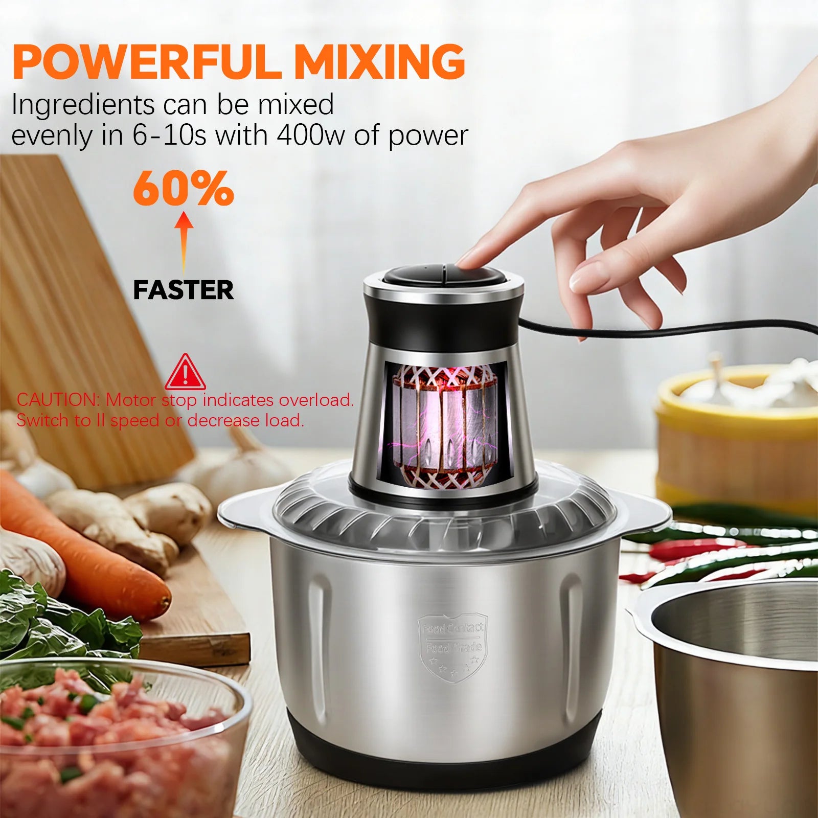 Electric Meat Grinder 110V Stainless Steel Food Processor 2 Speed Mincer Kitchen Chopper for Vegetables Meat Home Use