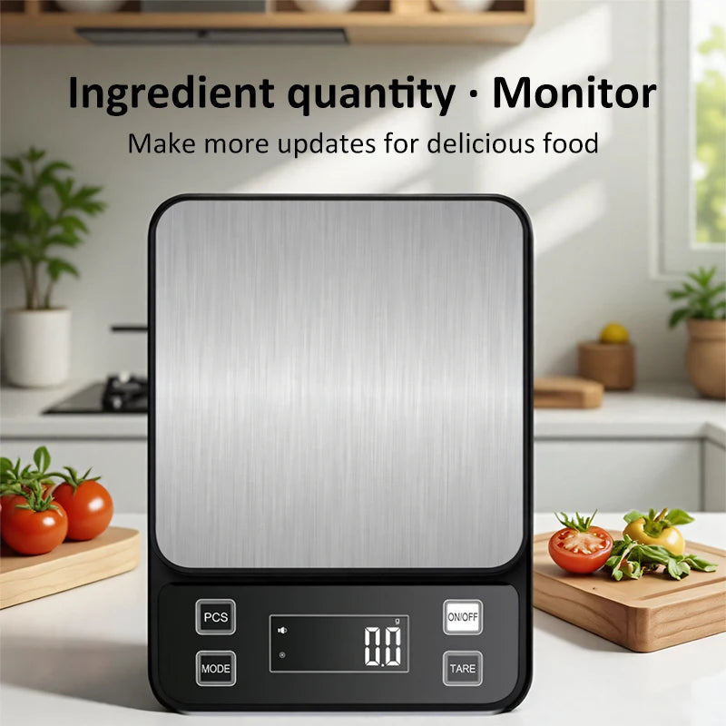 3/5/10kg 0.1g Digital Electronic Kitchen Scale LCD Display Fully Waterproof Stainless Steel Measuring Weighing Baking Tool