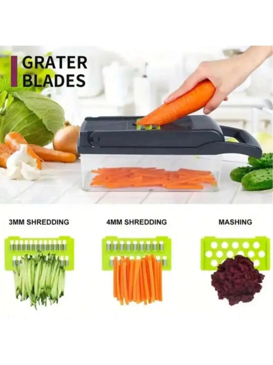 [Vegetable Slicer] 16-In-1 Vegetable Chopper, Professional Onion Chopper, Multi-Functional Food Chopper, Kitchen Vegetable Slicer And Dicer, Vegetable Chopper With 8 Blades, Carrot Chopper With Container Father Gift