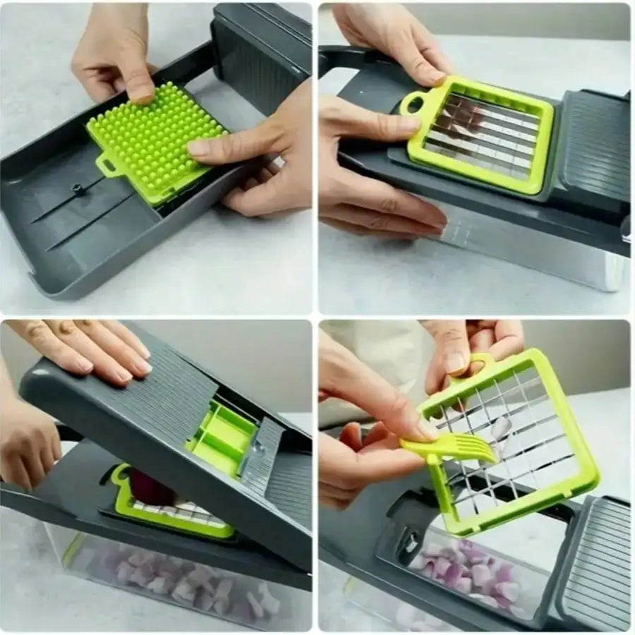 [Vegetable Slicer] 16-In-1 Vegetable Chopper, Professional Onion Chopper, Multi-Functional Food Chopper, Kitchen Vegetable Slicer And Dicer, Vegetable Chopper With 8 Blades, Carrot Chopper With Container Father Gift