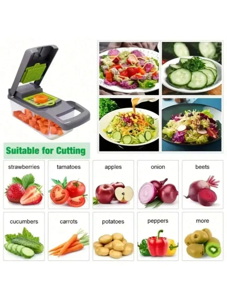 [Vegetable Slicer] 16-In-1 Vegetable Chopper, Professional Onion Chopper, Multi-Functional Food Chopper, Kitchen Vegetable Slicer And Dicer, Vegetable Chopper With 8 Blades, Carrot Chopper With Container Father Gift